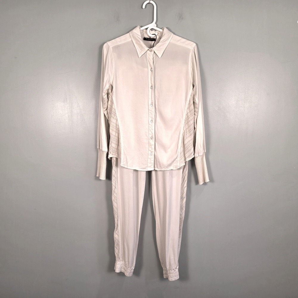 Maven West Cream Tencel Rayon Button Down Shirt and Jogger Pants Set Women Small